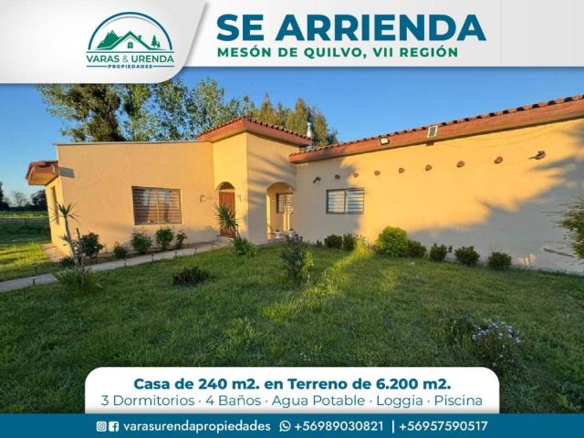 Se Arrienda excelente casa amoblada en Mesón de Quilvo, VII Región