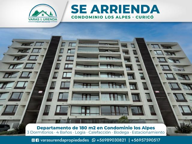 Se Arrienda excelente departamento de 180 m2 en Condominio Los Alpes, Curicó