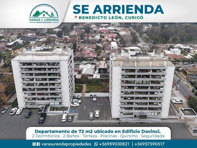 Se Arrienda excelente departamento de 72 m2 ubicado en Edificio DaVinci, Curicó