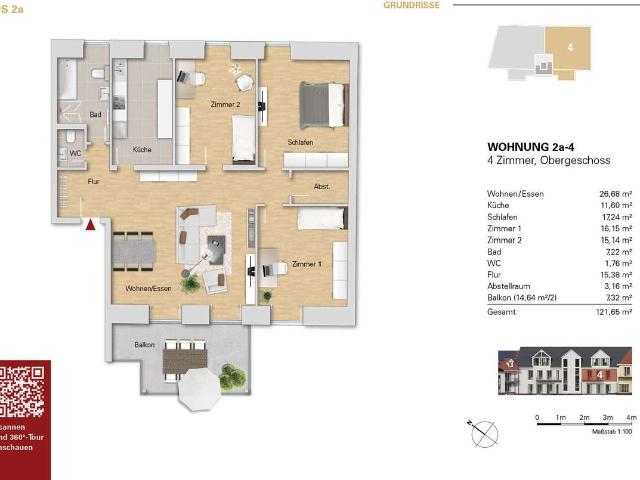 Sehr schöne 4 Zi. Eigentumswohnung im 1.OG, WE 2a 4 mit großen Balkon