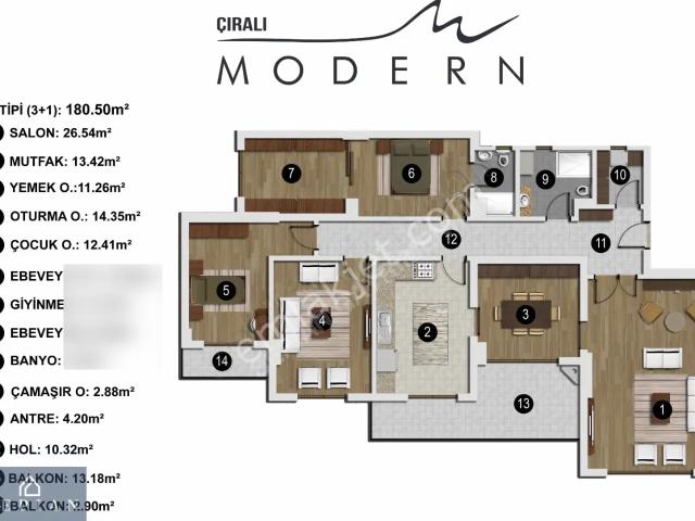 Sepiandan Çıralı Modernde Kiralık 180 M² 3,5 + 1 Peyzaj Cepheli