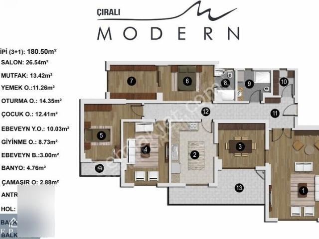 Sepiandan Çıralı Modernde Kiralık 180 M² 3,5 + 1 Peyzaj Cepheli