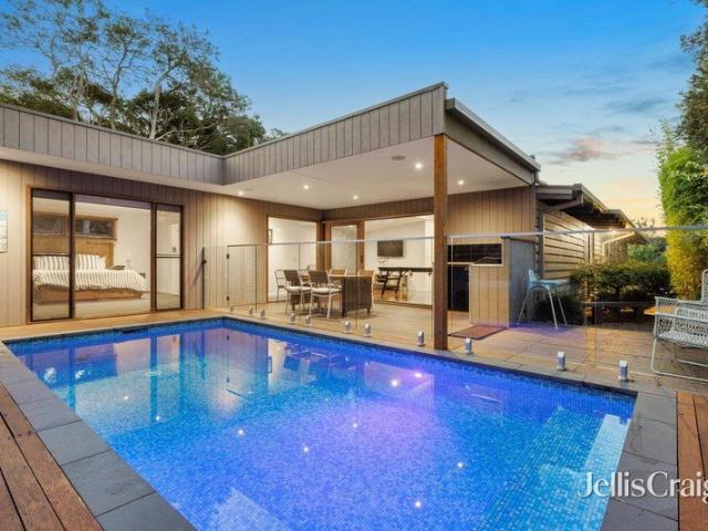 Single level living with resort style pool amid garden oasis