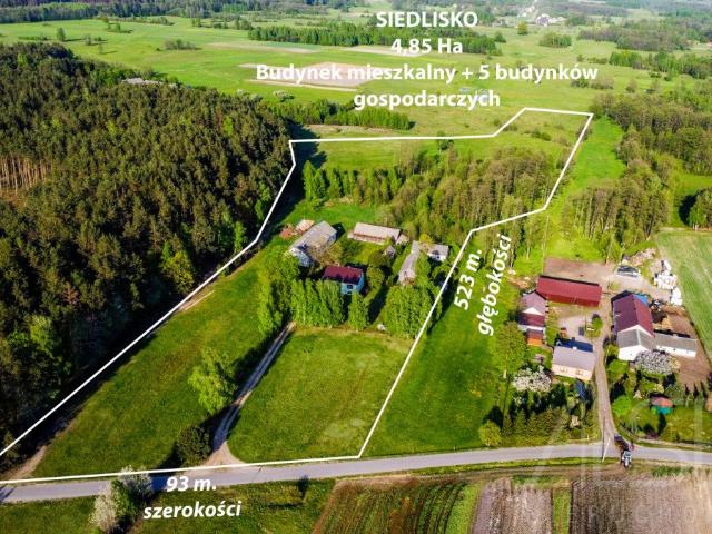 Siedlisko 4,83 ha z domem i budynkami gospodarczych