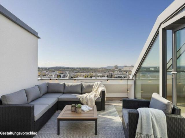 SOMMER AKTION | halbe Käuferprovision | bis 31.08 | 3 Zimmer DG Wohnung mit Gloriettblick | ca. 109 m² WNFL | Fußbodenheizung | Einbauküche | Stadt und Fernblick
