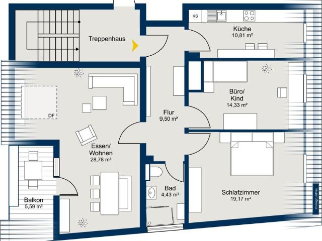 sonnige 3 Zimmer Wohnung mit Balkon zu verkaufen