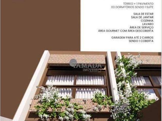 Sobrado frontal com 3 quartos sendo 1 suíte, área gourmet, 2 vagas à venda, 140 m² por R$ 590.000
