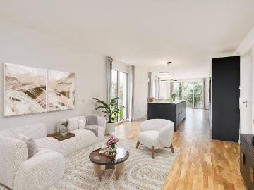 Sofort einziehen mitten im Grünen: Phantastische 3,5 Zimmer Gartenwohnung mit Lechblick
