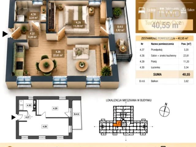 Sportowa 40,55 m², Jaworzno