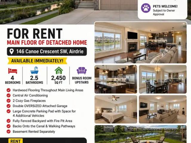Spacious 4 Bed Main Floor Backing onto Canal in Airdrie