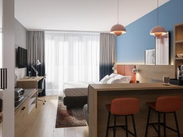 Spacious studios with fully equipped kitchen and balcony