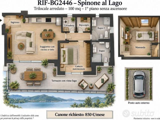 Spinone al lago con 2 camere,2 bagni,balcone
