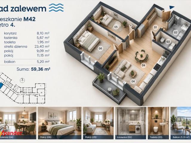 Sprzedam nowe mieszkanie 59,36 m² z balkonem w Nowej Dębie