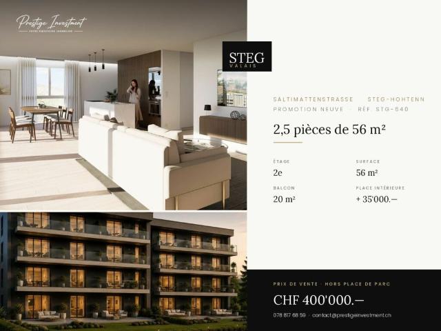 STG 640 ? 2,5 pièces, balcon de 20 m², 2ème étage, CHF 400'000