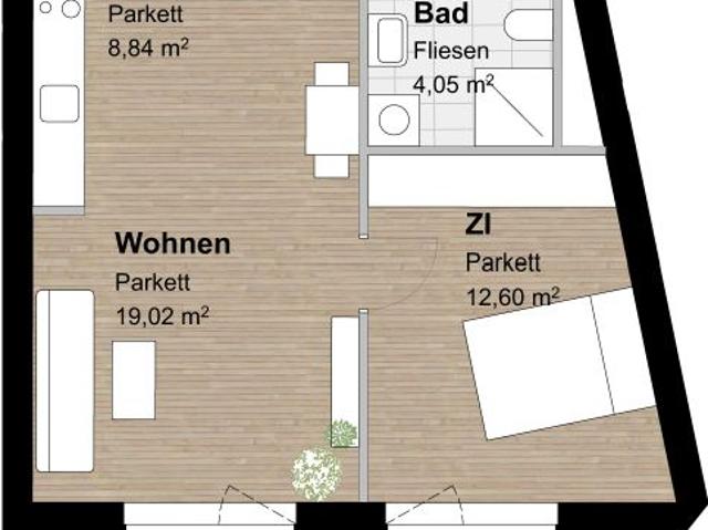 Stilvolle 2 Zimmer Wohnung mit 15 m² großer Terrasse