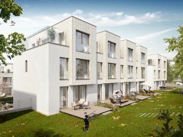 Stilvolles Reihenmittelhaus mit innenliegender Garage, Garten und Dachterrasse