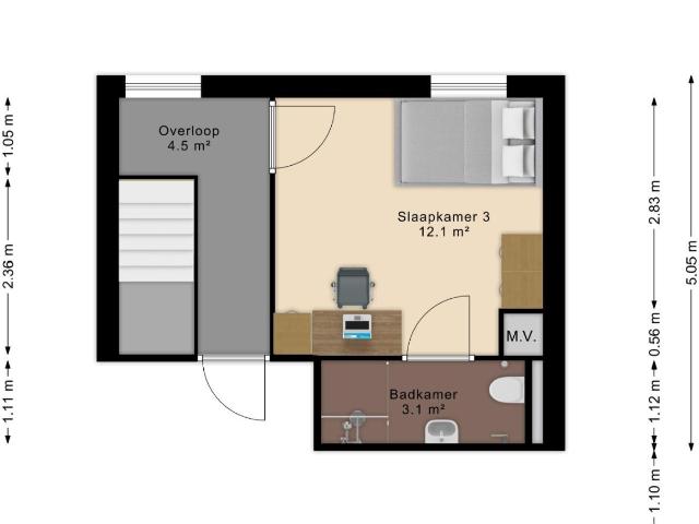 Studentenkamer met privé badkamer