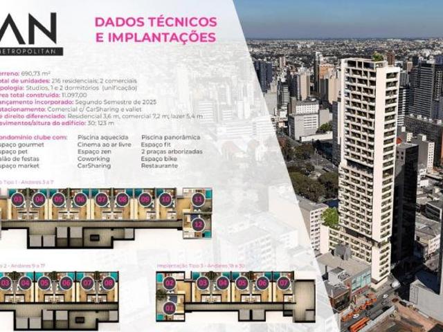 Studio centro de Curitiba, 23,45m² na planta