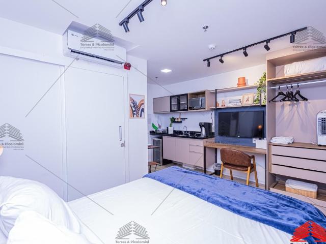 Studio de 21 m² a venda no Paraíso, com 1 dormitório, 1 banheiro, lavanderia, área de serviço, mobiliado, moveis planejados, ar condicionado