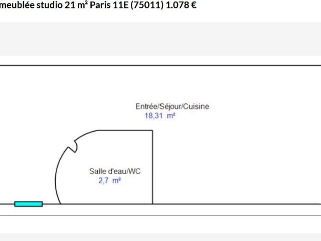 Studio de 21m2 à louer sur Paris 11