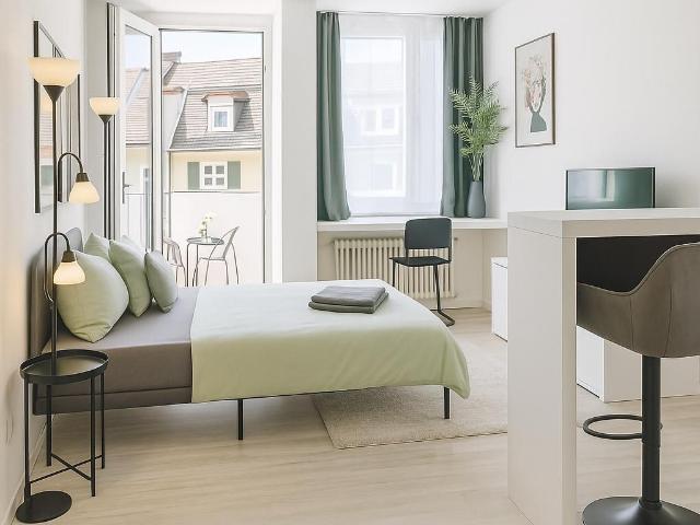 Stylish modern fully furnished single room apartment with balcony and open kitchen in Neuhausen for 2 tenants, Munchen Amsterdam Apartments for Rent