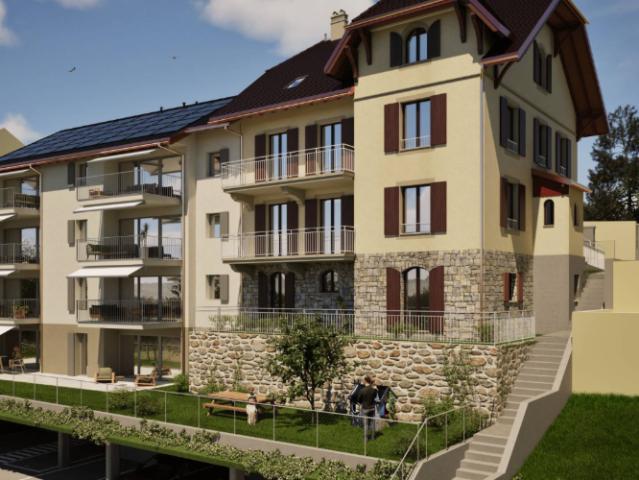 Superbe appartement neuf de 2½ pièces au rez supérieur avec grande terrasse Wunderschöne neue 2½ Zimmer Wohnung im Hochparterre mit grosser Terrasse