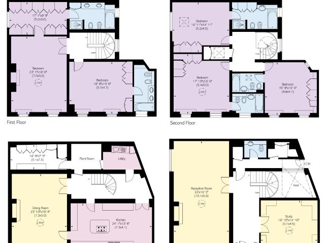 A wide and bright five bedroom family home with elegant interiors and access to communal gardens