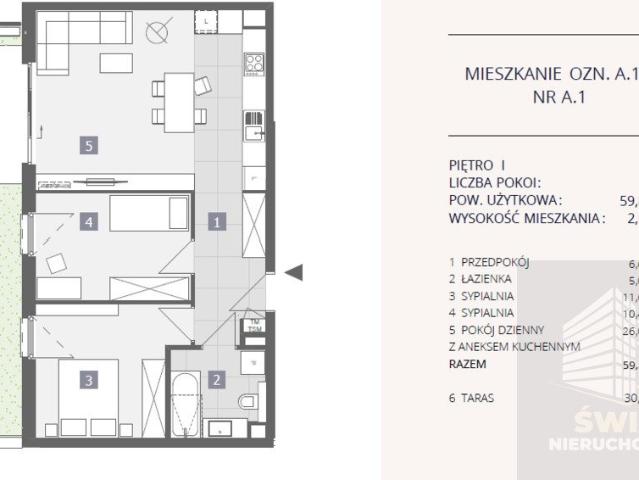 Nowoczesny 3 pokojowy apartament z tarasem 30 m2 w Dąbiu